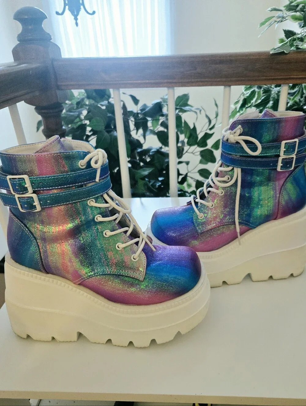 Demonia's Shaker 52 Boots Purple Blue MultiChrome